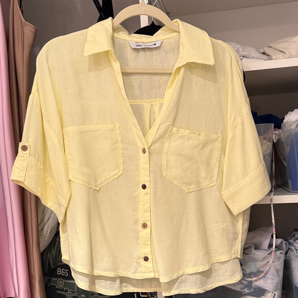 Zara Soft Yellow Button-Up Shirt